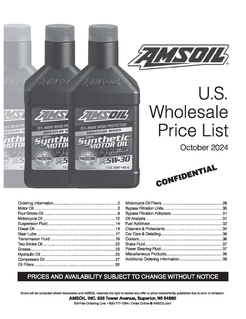 AMSOIL Wholesale Price List